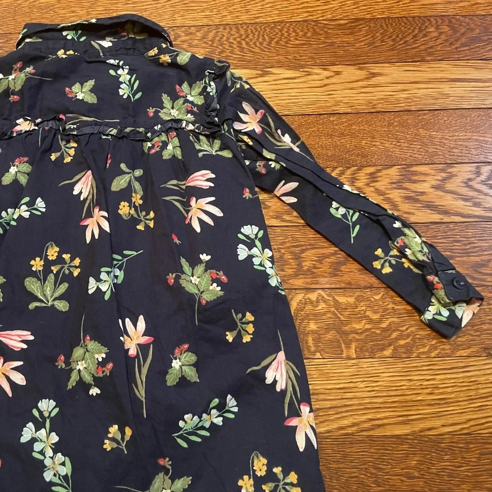 Baby GAP Navy Strawberry Print Long Sleeve Cotton Collared Shirt Dress Size 4